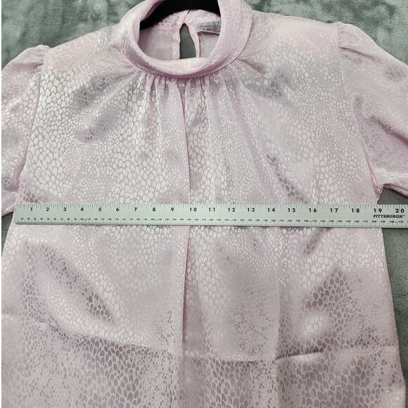 Vintage Grand Design Top Womens 12 Pink Jacquard Silky High Neck Long Sleeve - Picture 8 of 10